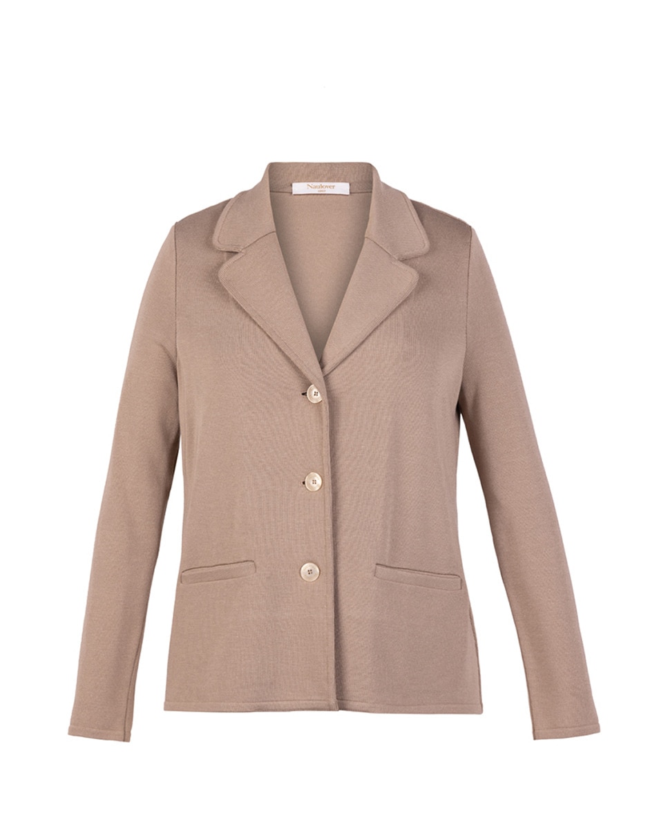 Blazer de Malha com Bolsos à Frente Bege-4