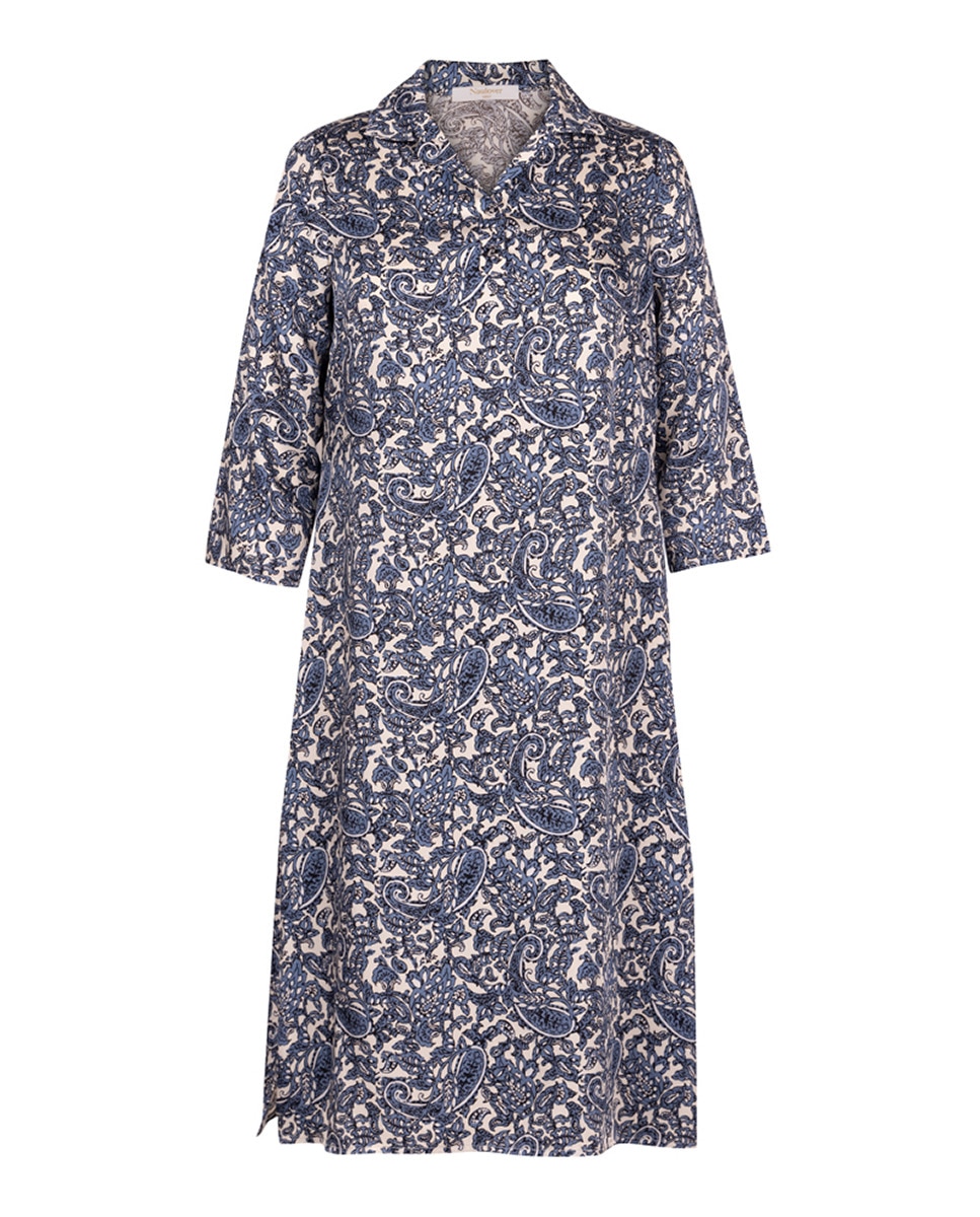 Vestido de Tecido com Estampado Paisley e Manga 3/4 Azul-índigo-6