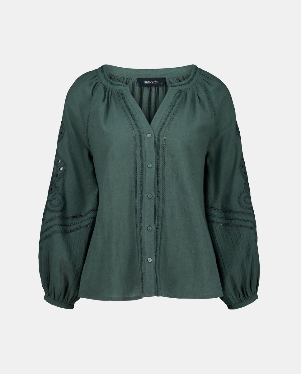 Blusa de Manga Comprida com Bordados Verde-4