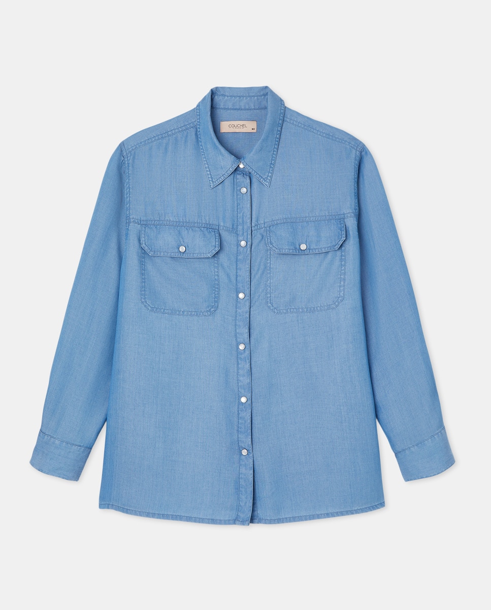 Camisa de mulher com manga comprida 400 Azul-4