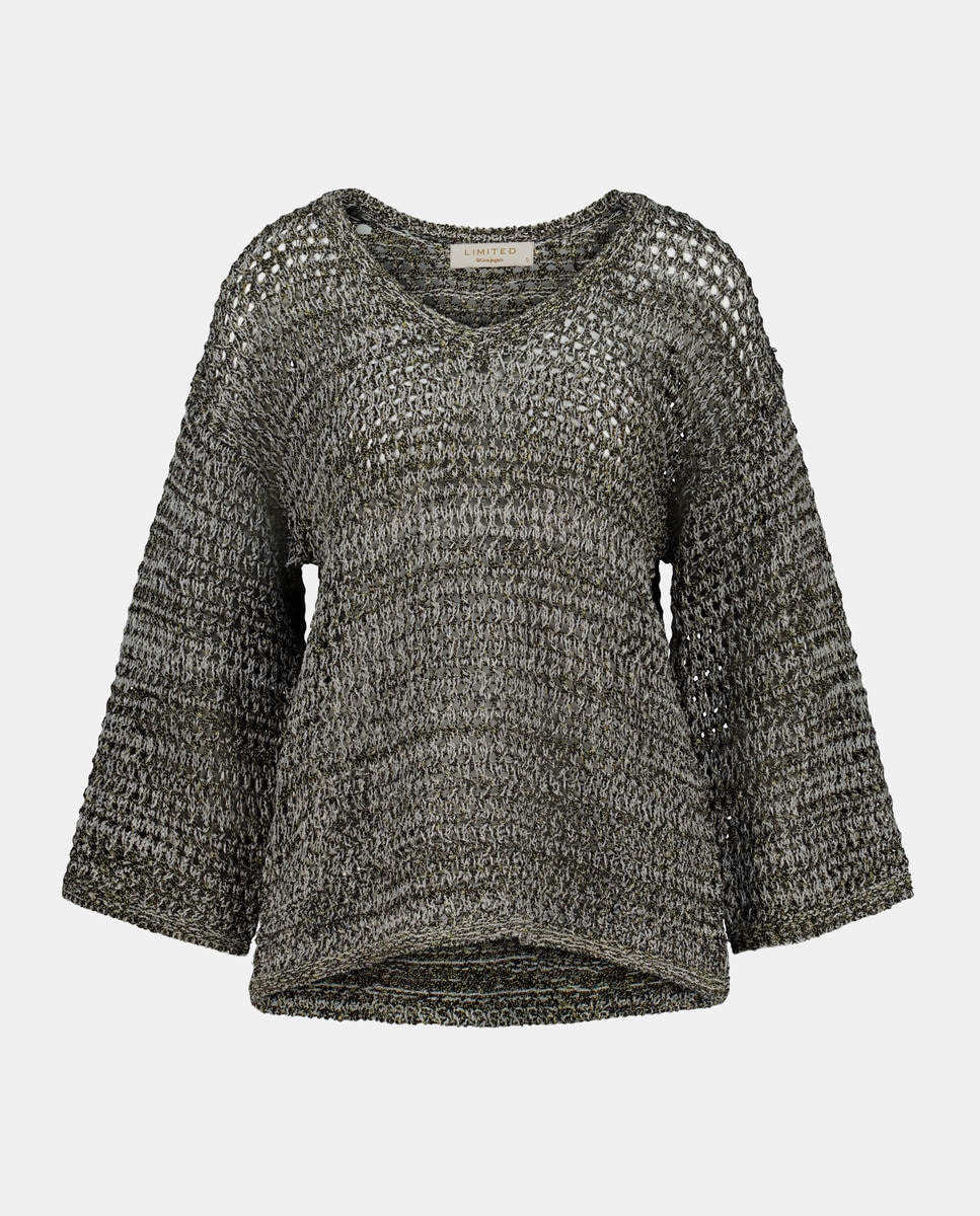 Camisola de Malha com Manga Comprida e Decote em Bico Verde-4