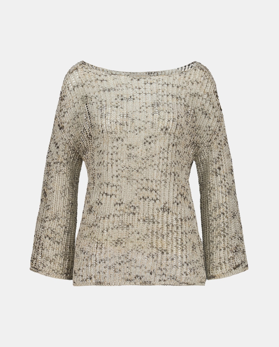 Camisola de malha de mulher com manga comprida e decote redondo Camel-4