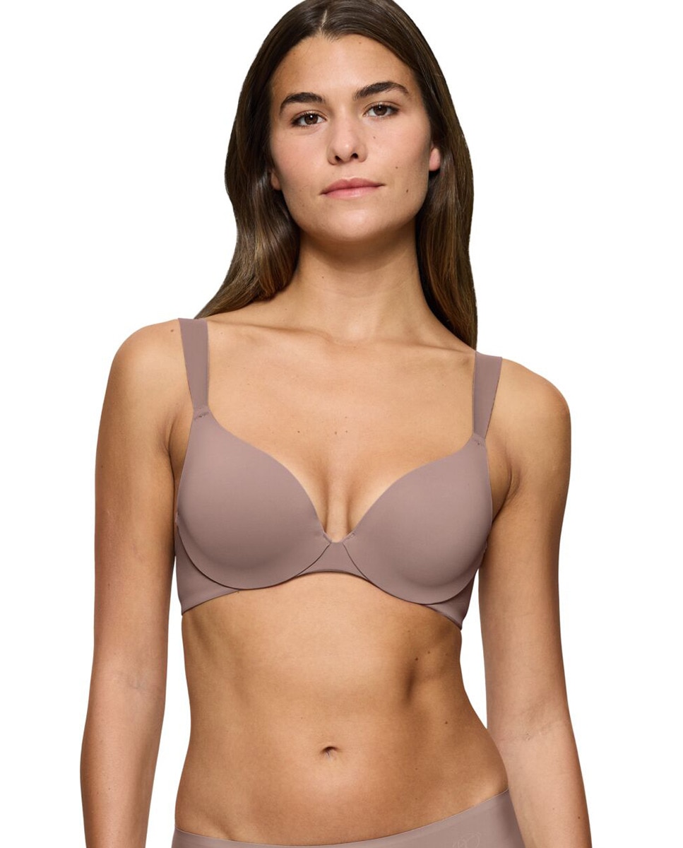 Soutien de Decote Profundo com Aro Flexível e Copa Almofadada Taupe-1
