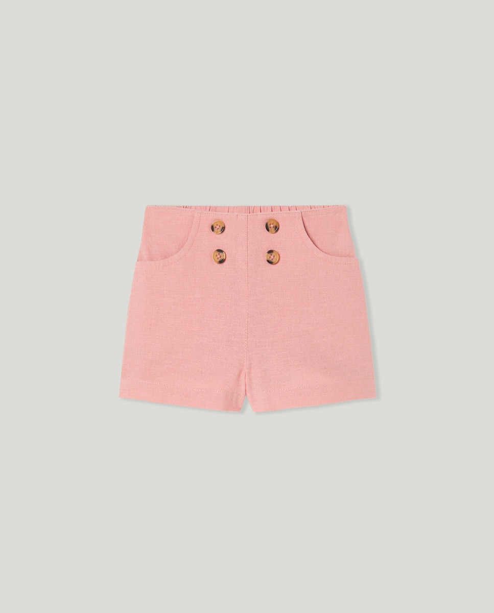 Short bebé niña lino con botones Coral-1