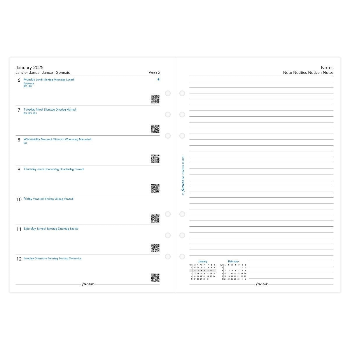 Imagem 0 de Recarga Filofax A5 Semana numa página com notas 2025