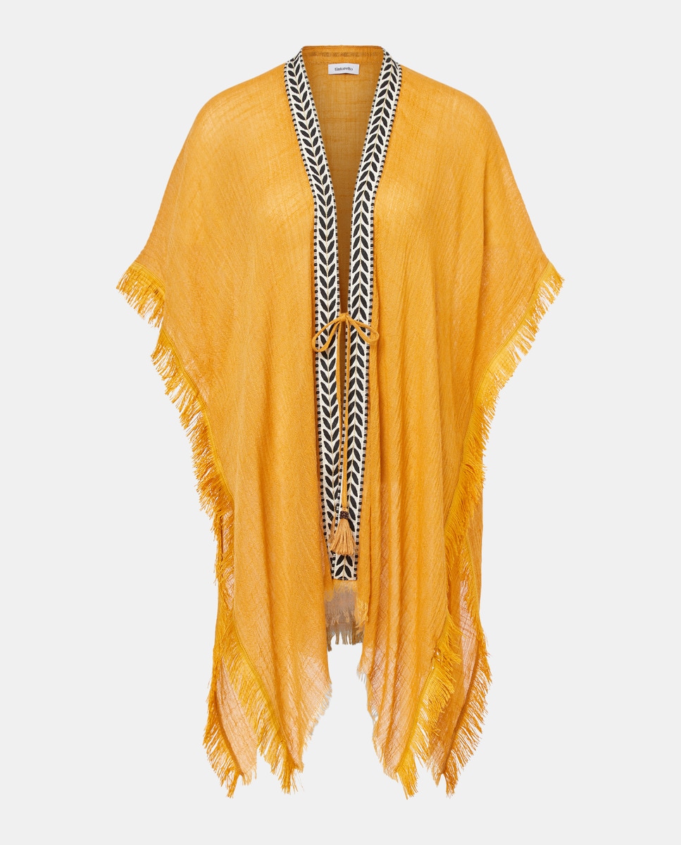 Kaftan Básico com Detalhe de Fita Mostarda-4