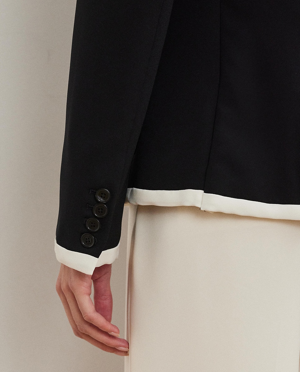 Blazer Bicolor com Logótipo Bordado Preto-5