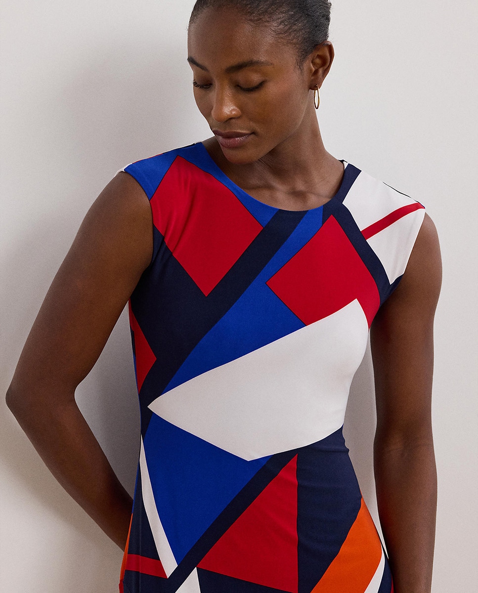 Vestido midi com estampado geométrico Multicolor-5