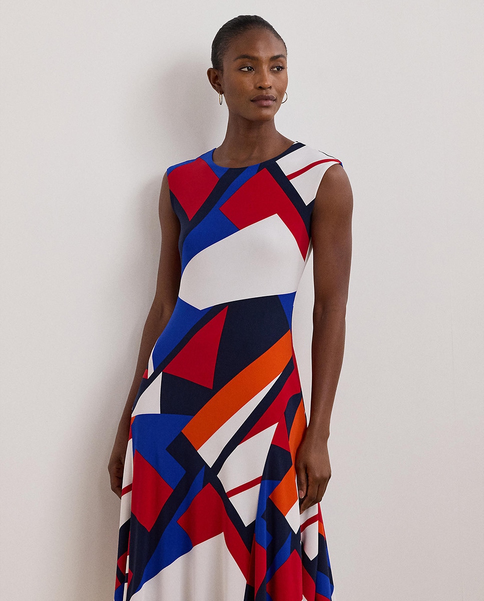 Vestido midi com estampado geométrico Multicolor-4