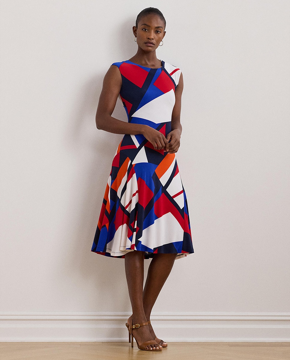 Vestido midi com estampado geométrico Multicolor-1