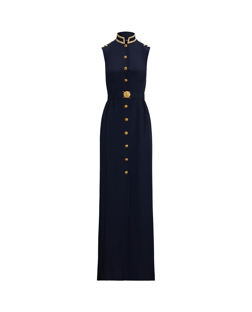 Vestido Comprido sem Mangas e com Botões Azul-marinho-6