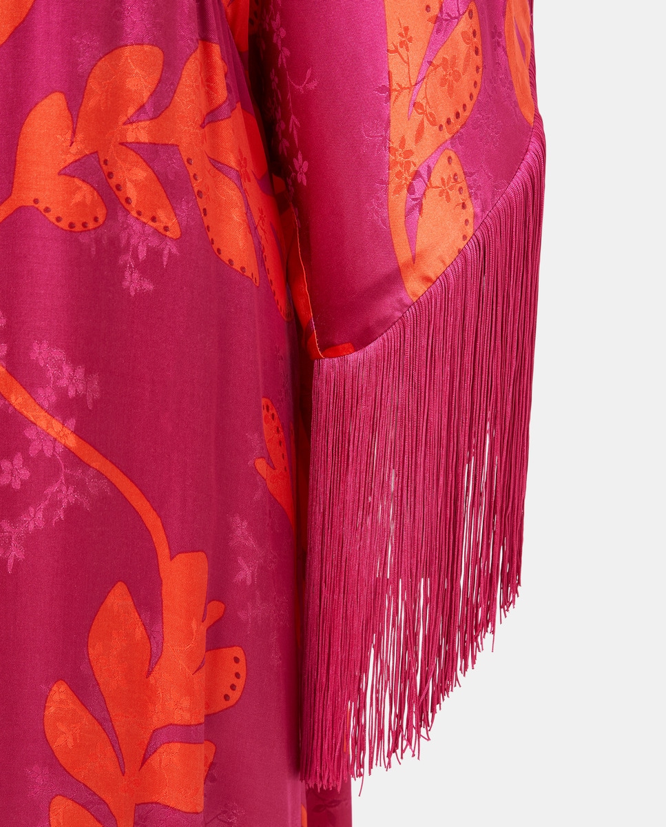 Vestido Kaftan Estampado com Franjas Rosa-5