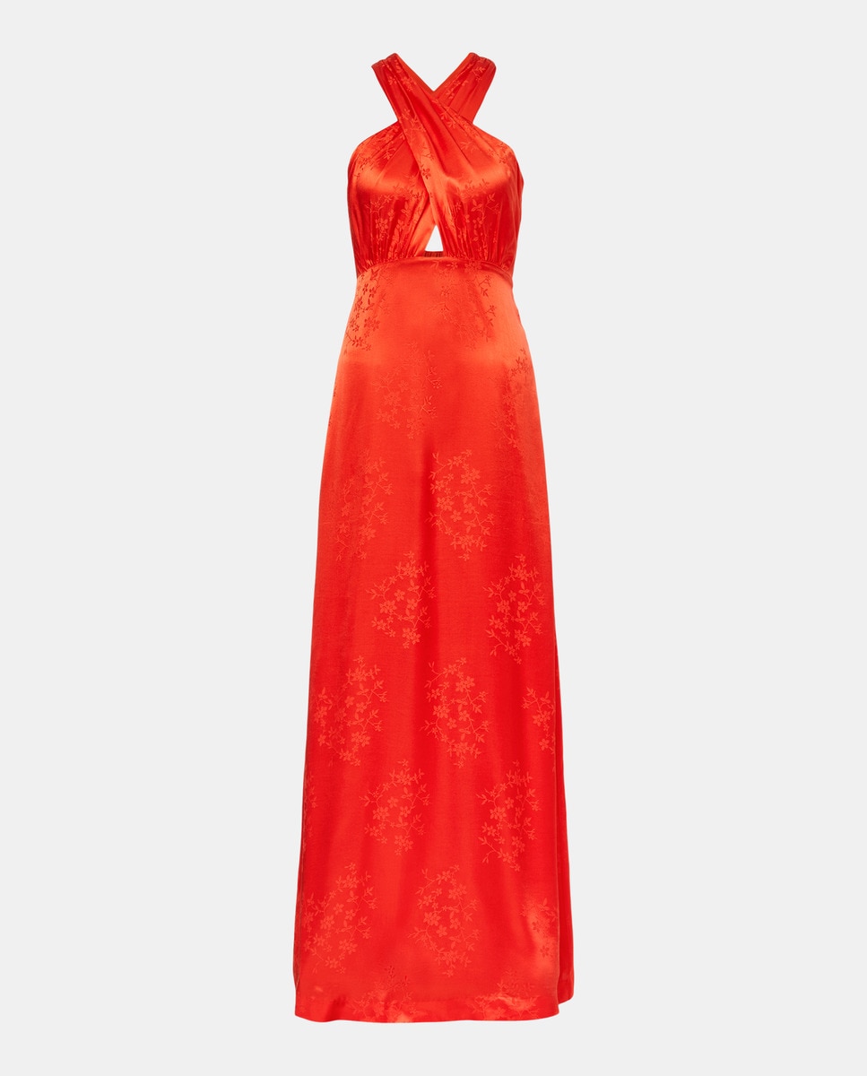 Vestido Jacquard com Decote Halter Cruzado Açafrão-4
