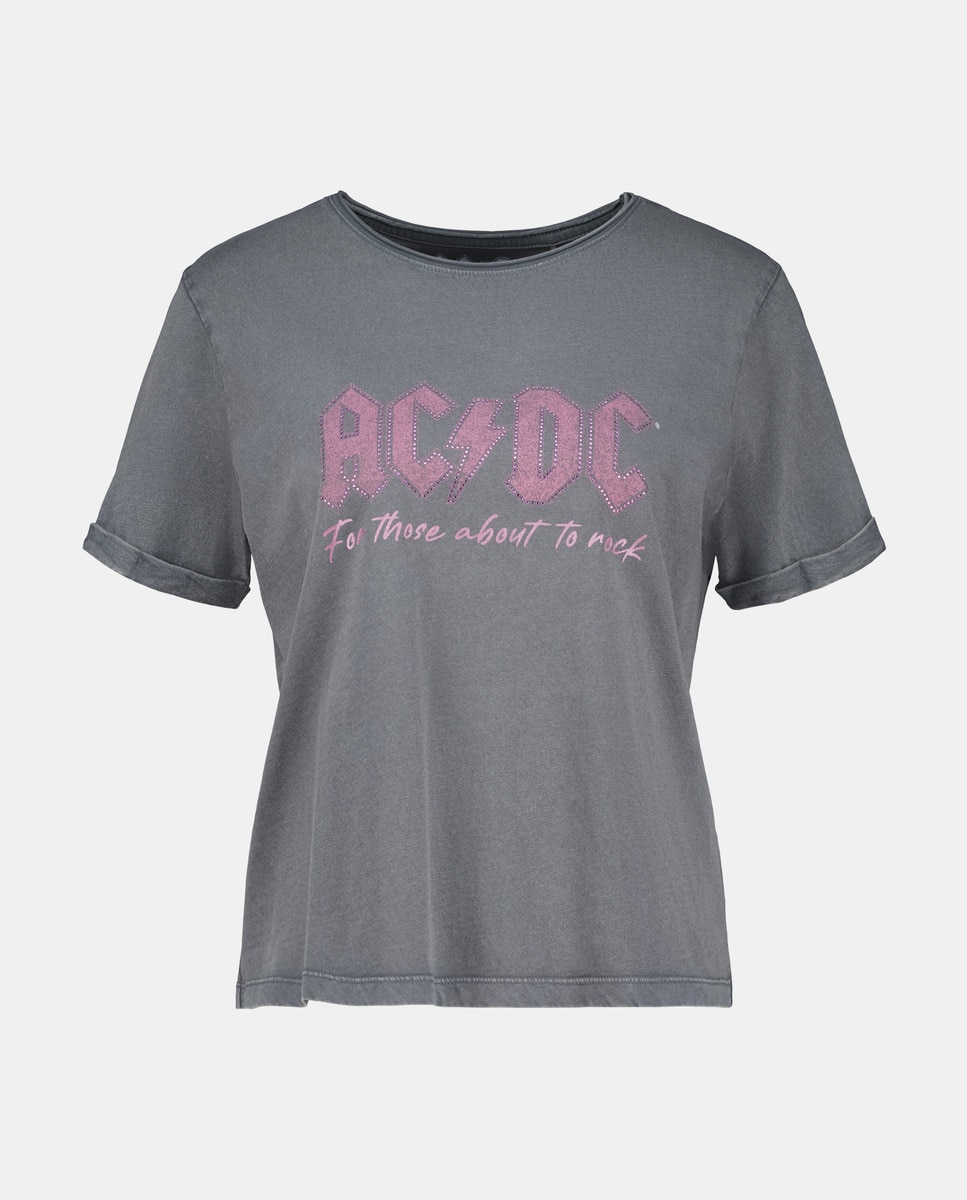 T-shirt de Manga Curta Licença ACDC Strass Preto-4