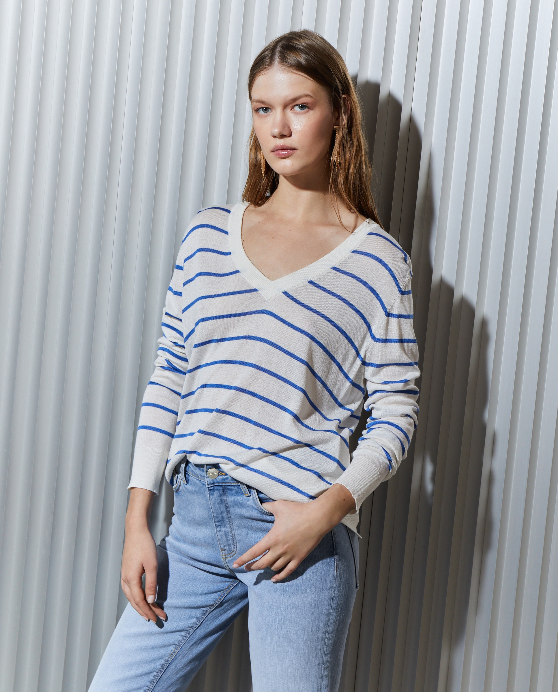 Camisola de malha às riscas Azul-2