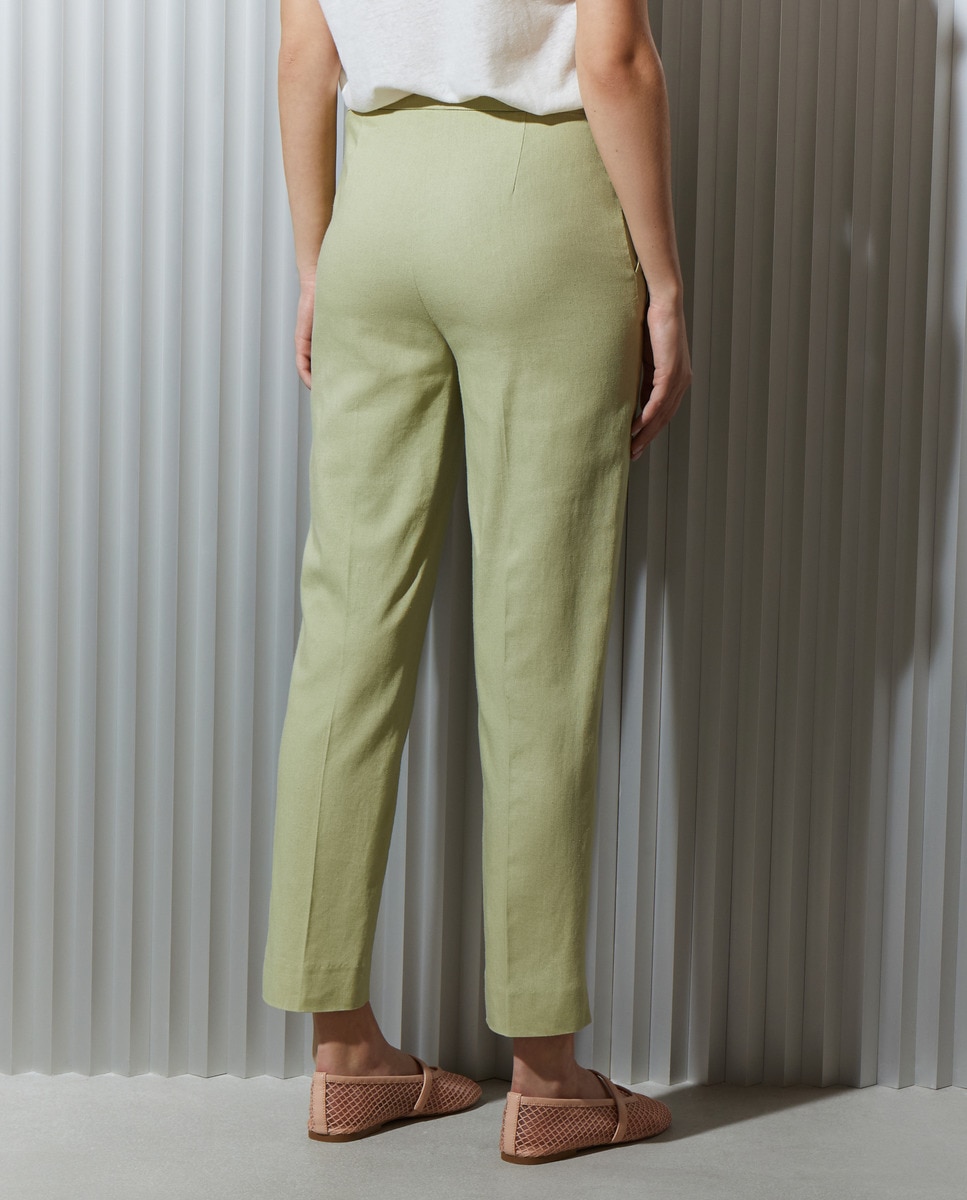 Calças de Linho com Bolso Francês Verde Sálvia-3