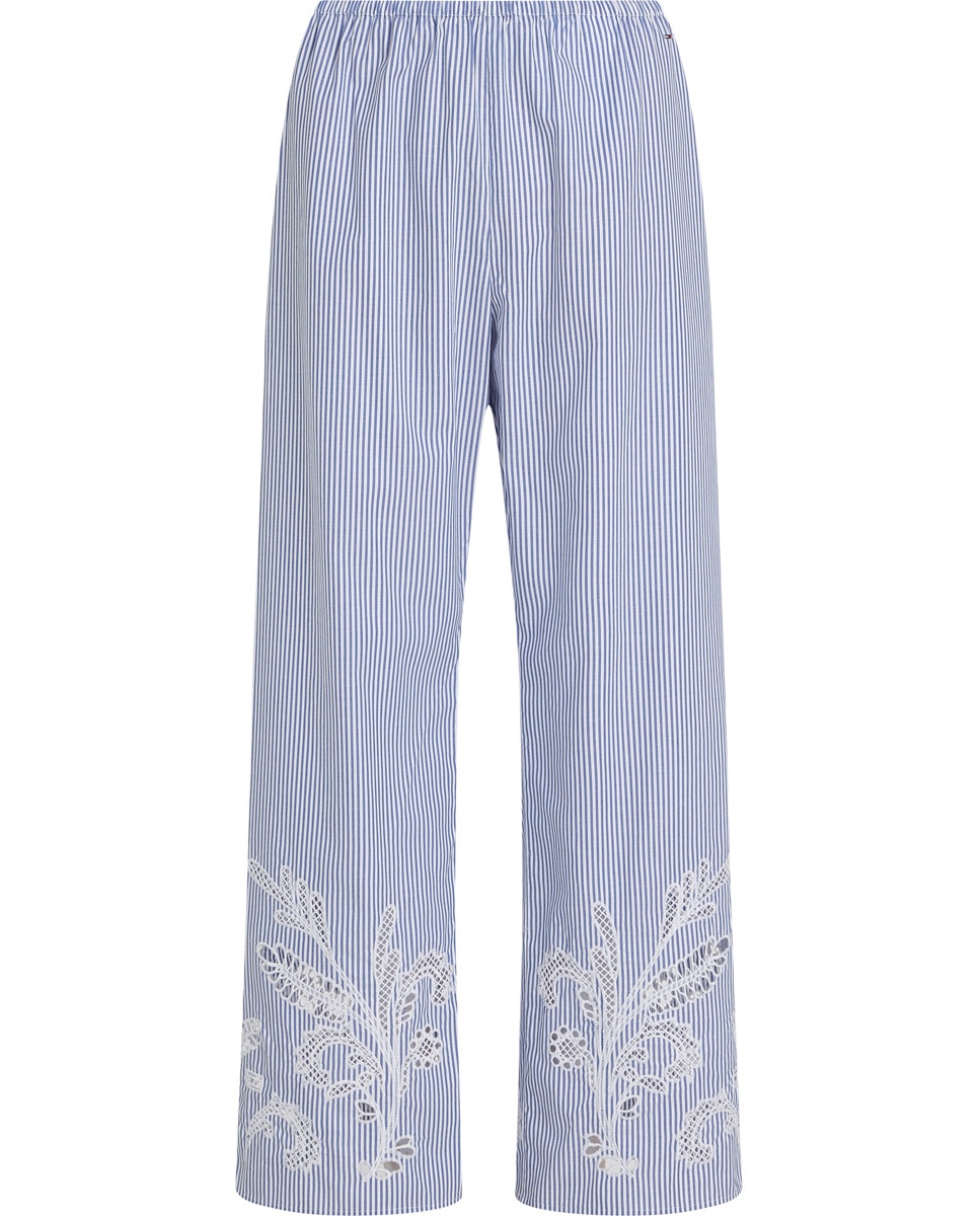 Calças Straight com Bordados Anglaise Azul-5