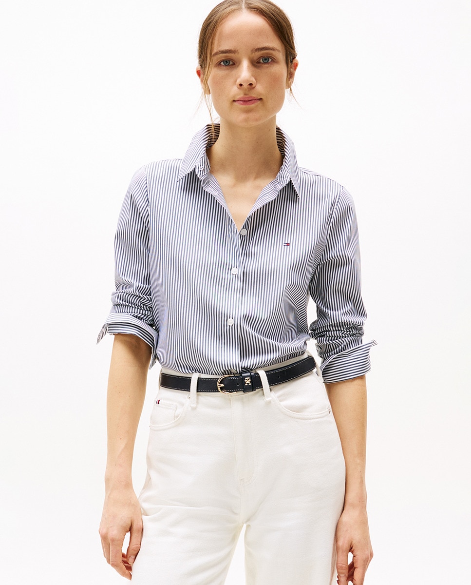 Camisa de Popelina com Manga Comprida Azul-índigo-1