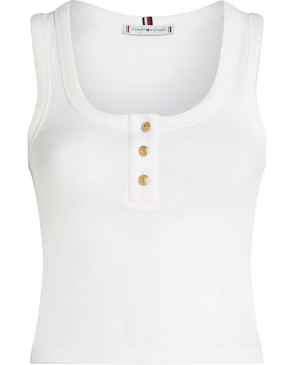 Top sem Mangas com Botões Dourados Branco-4