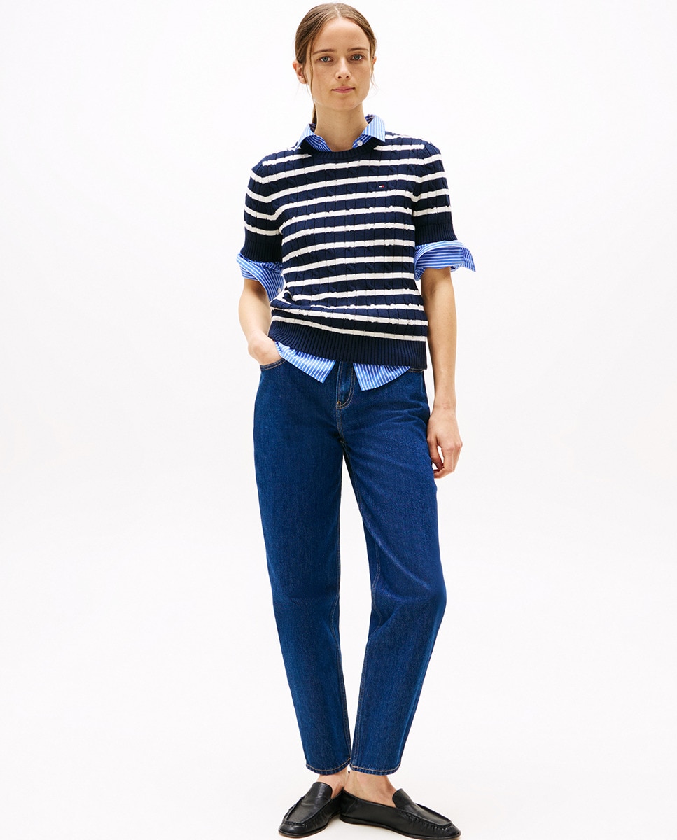 Camisola de malha com manga curta Azul-marinho-4