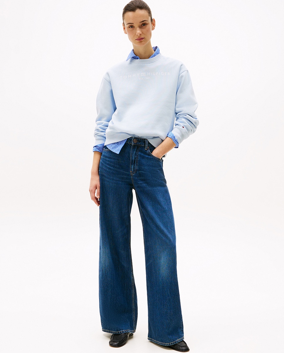 Sweatshirt de mulher com logótipo e decote redondo Azul-claro-4