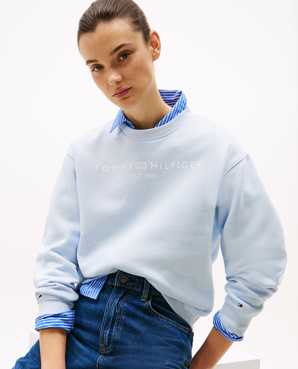 Sweatshirt de mulher com logótipo e decote redondo Azul-claro-3