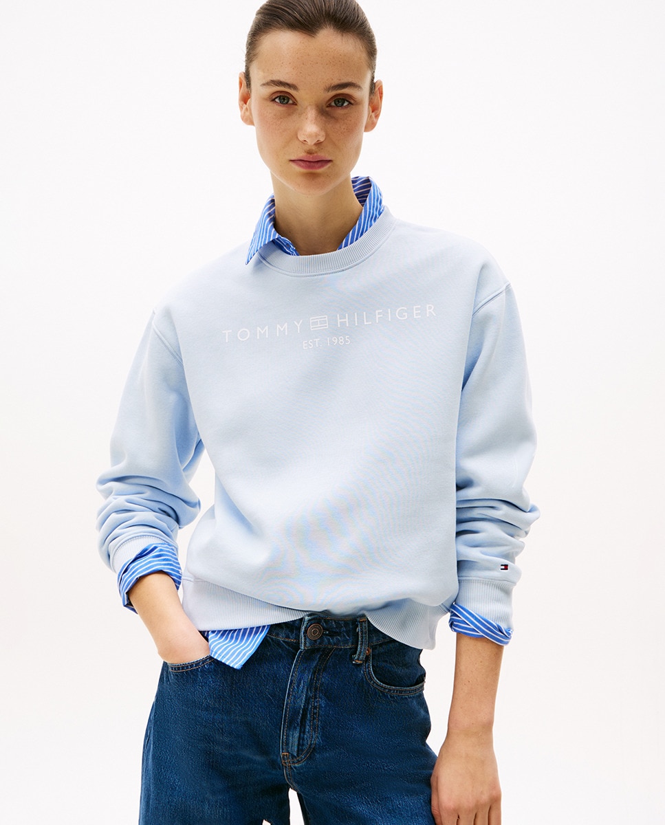 Sweatshirt de mulher com logótipo e decote redondo Azul-claro-1