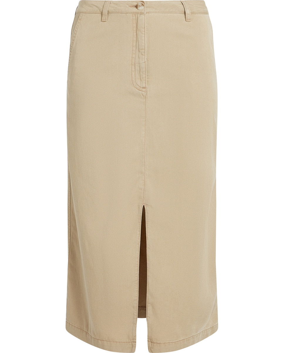 Saia Midi Regular com Abertura Bege-5
