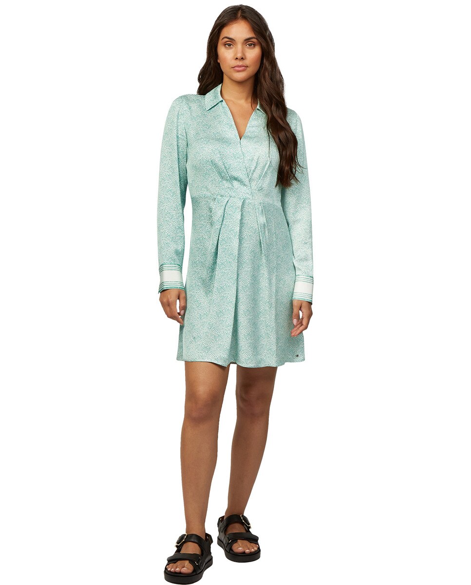 Vestido Curto Acetinado com Manga Comprida Verde-claro-1