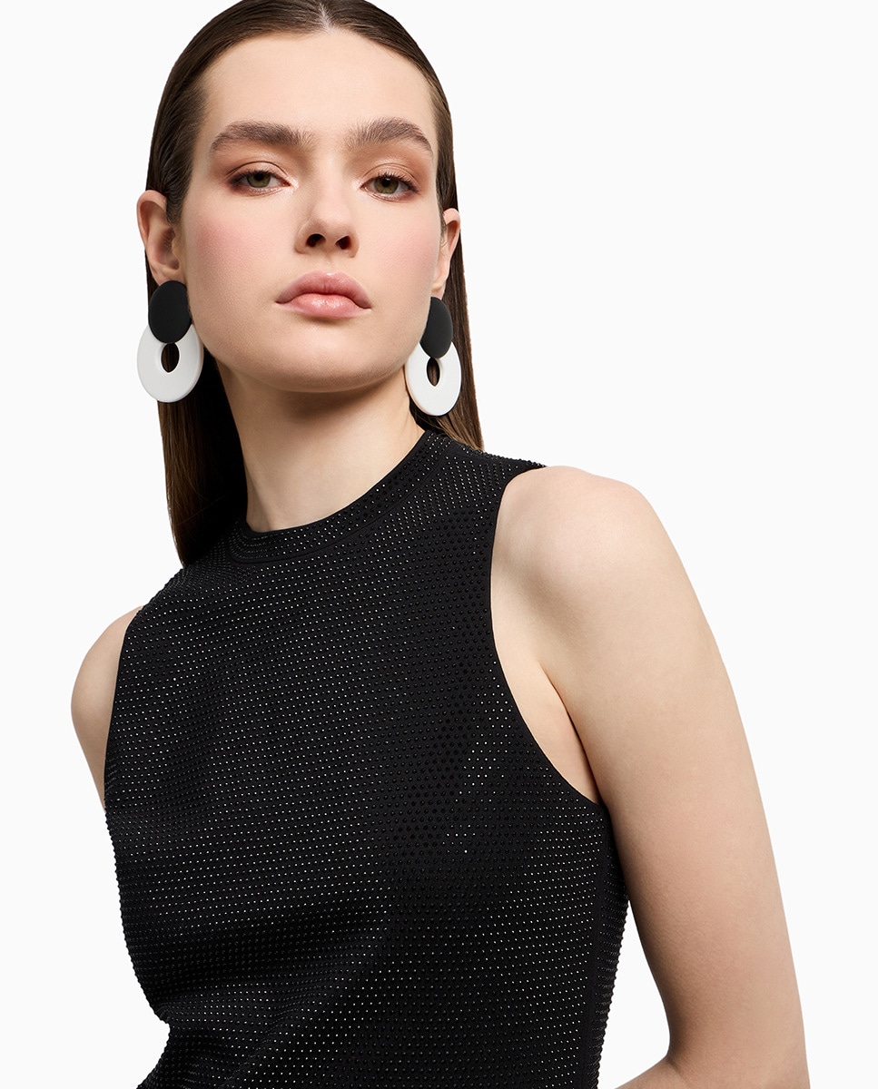 Top em Felpa Interlock com Strass Preto-3