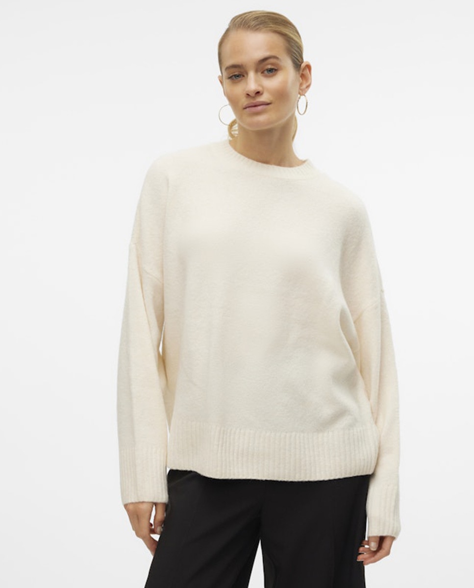 Camisola de Malha de Lã Regular Branco-gelo-1