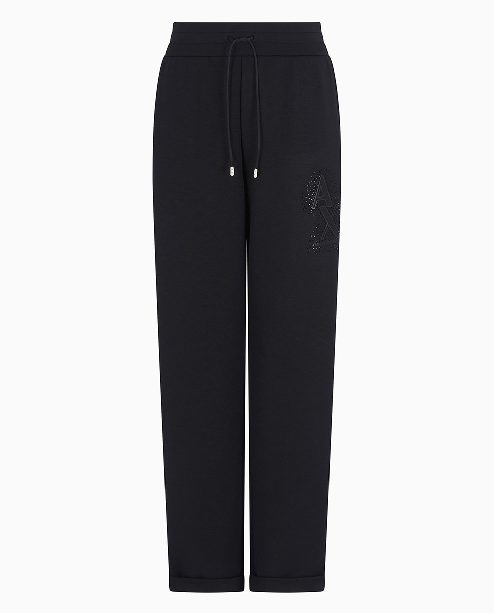 Calças de Felpa de Corte Direito com Cintura Elástica Preto-5