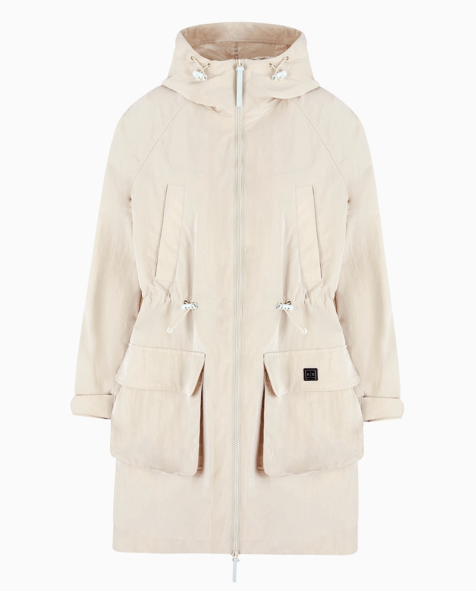 Parka de Comprimento Médio com Capuz Bege-4
