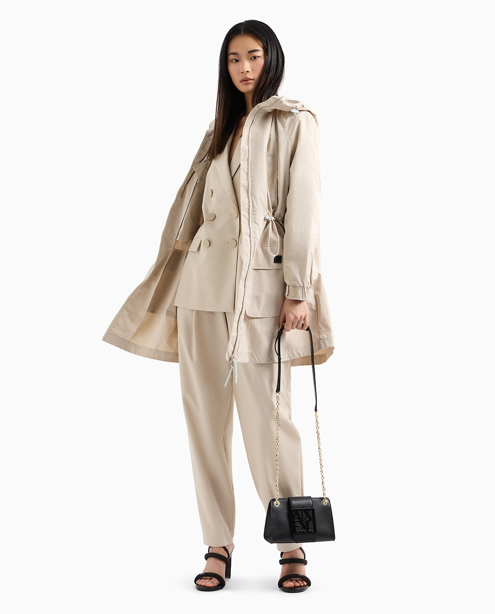 Parka de Comprimento Médio com Capuz Bege-5