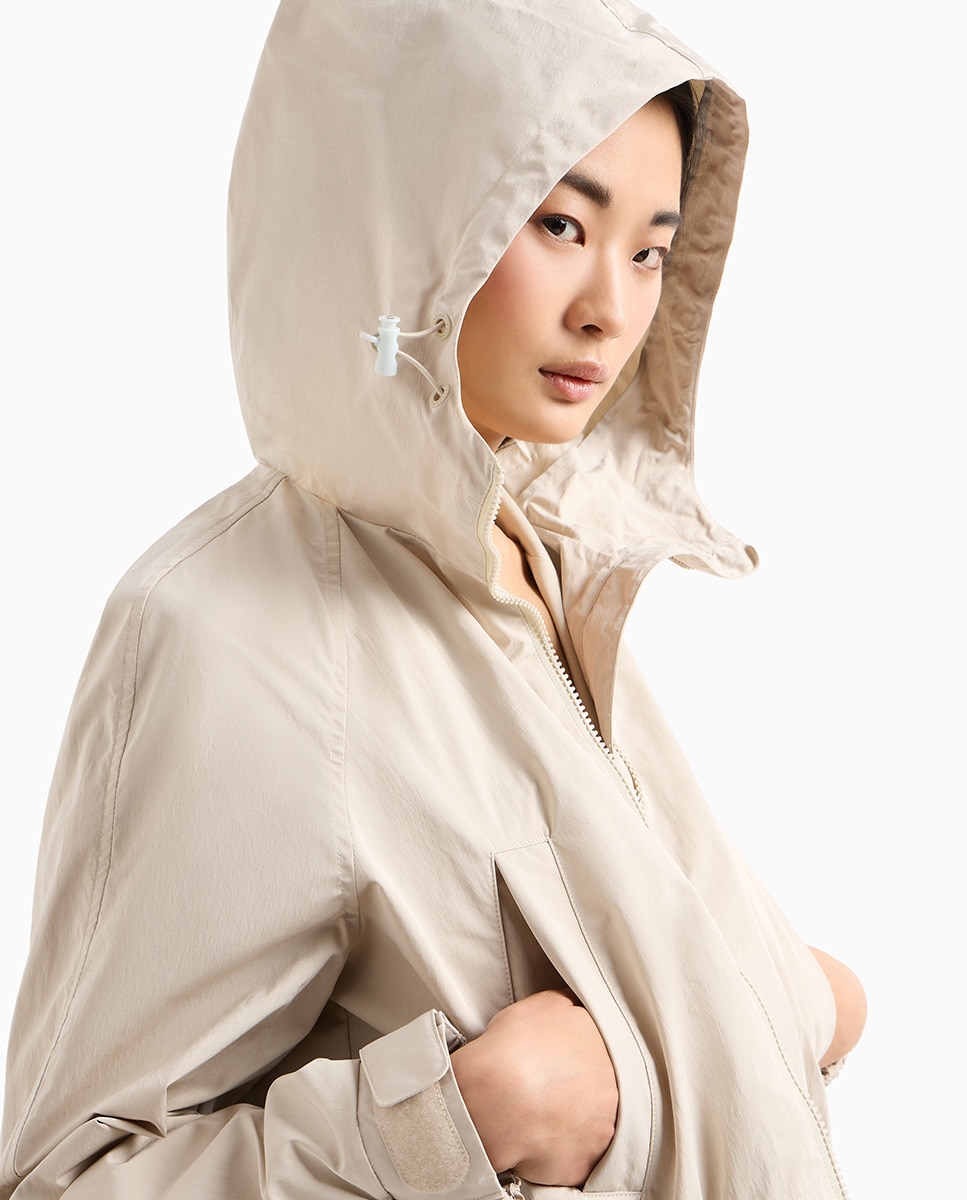 Parka de Comprimento Médio com Capuz Bege-3