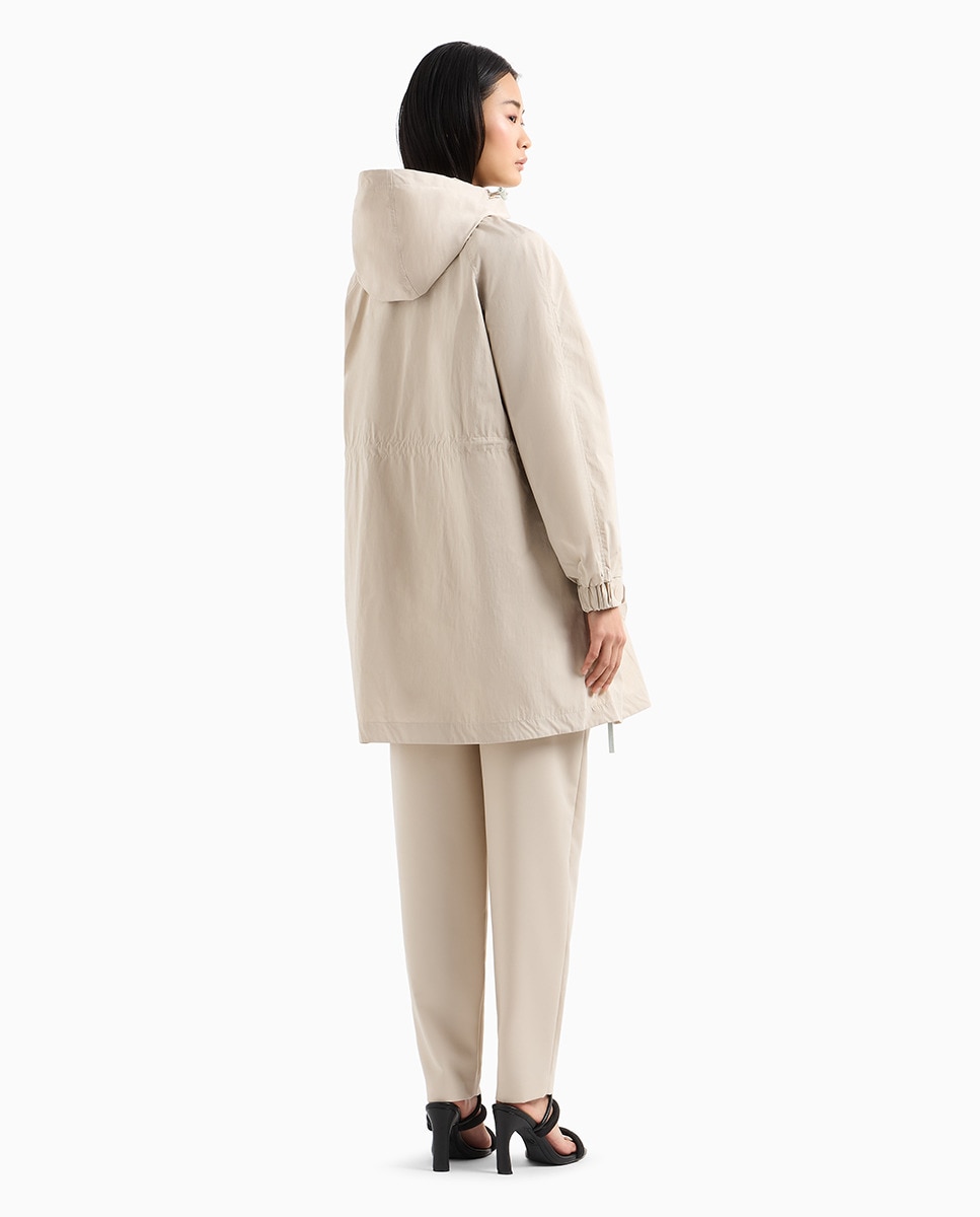 Parka de Comprimento Médio com Capuz Bege-2