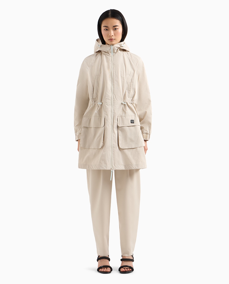Parka de Comprimento Médio com Capuz Bege-1