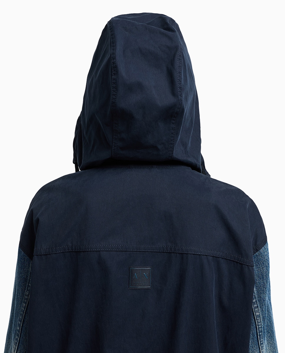 Blusão Over com Blusa em Nylon e Mangas em Ganga Azul-marinho-3