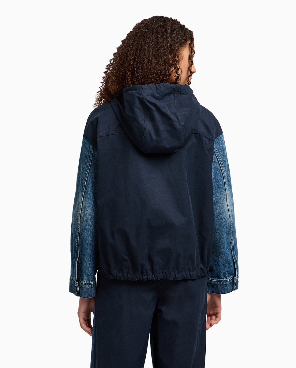 Blusão Over com Blusa em Nylon e Mangas em Ganga Azul-marinho-2
