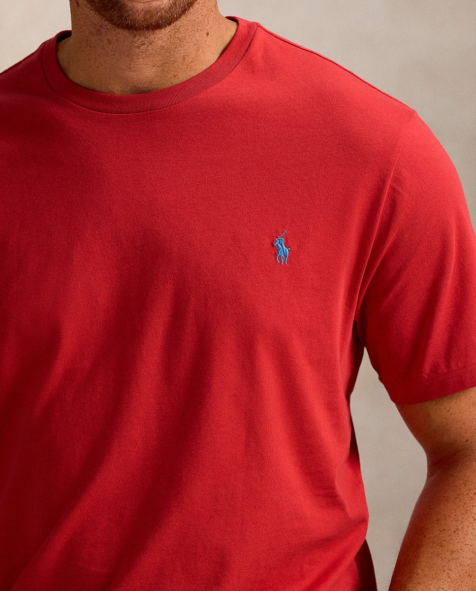 T-shirt de Algodão com Cavalo Bordado Tamanhos Grandes Vermelho-4