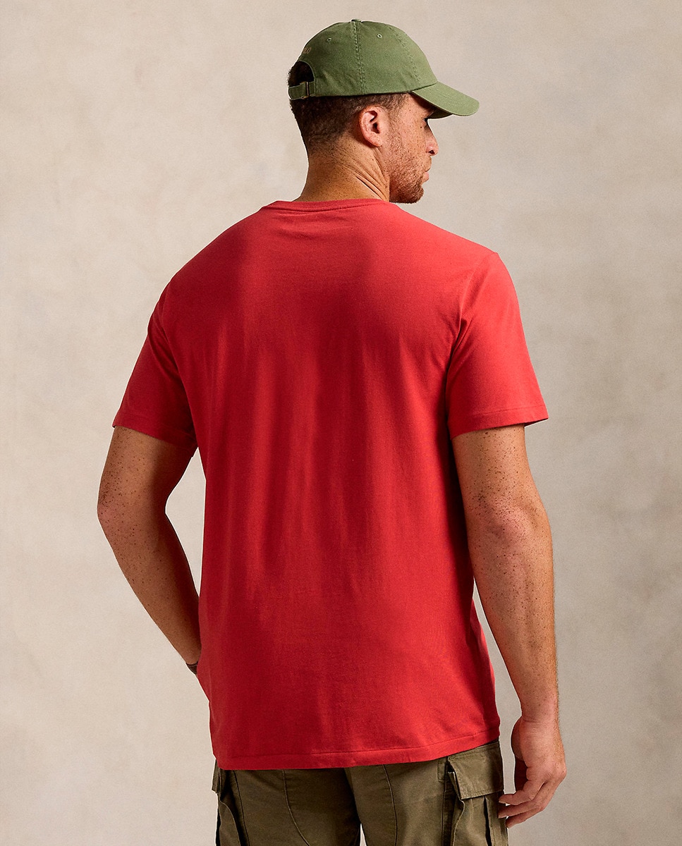 T-shirt de Algodão com Cavalo Bordado Tamanhos Grandes Vermelho-3
