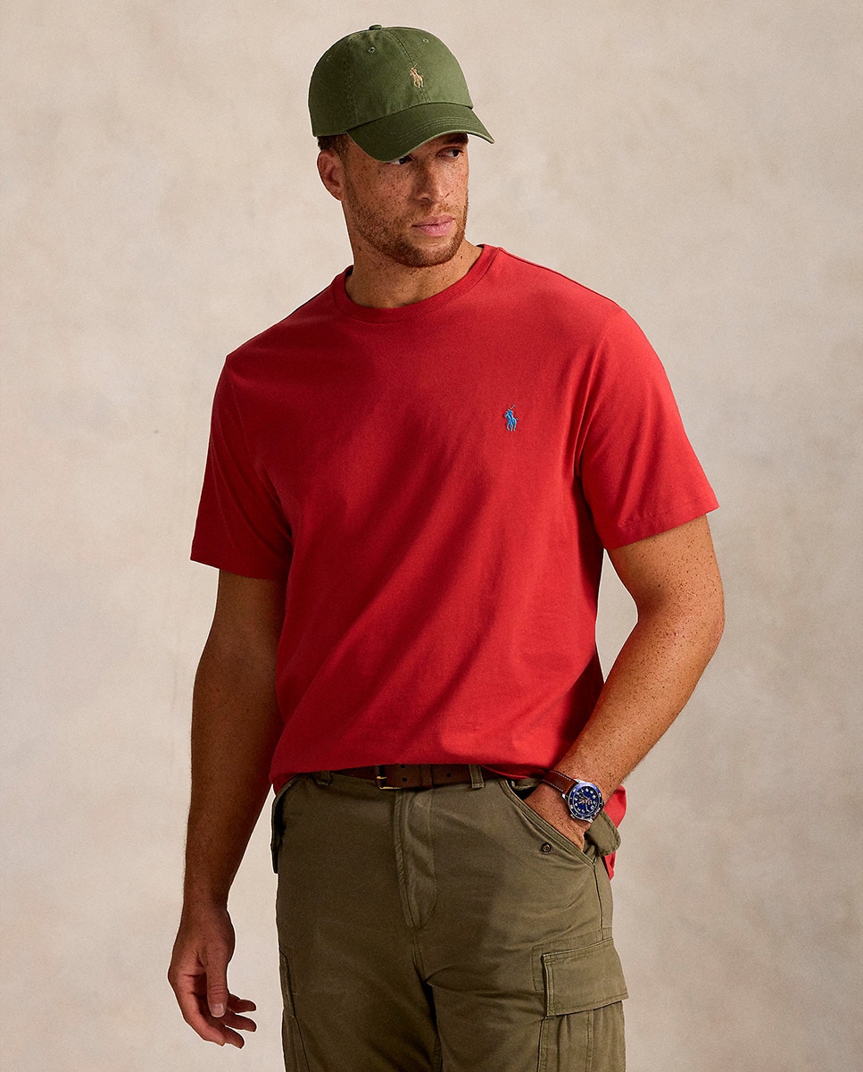 T-shirt de Algodão com Cavalo Bordado Tamanhos Grandes Vermelho-1