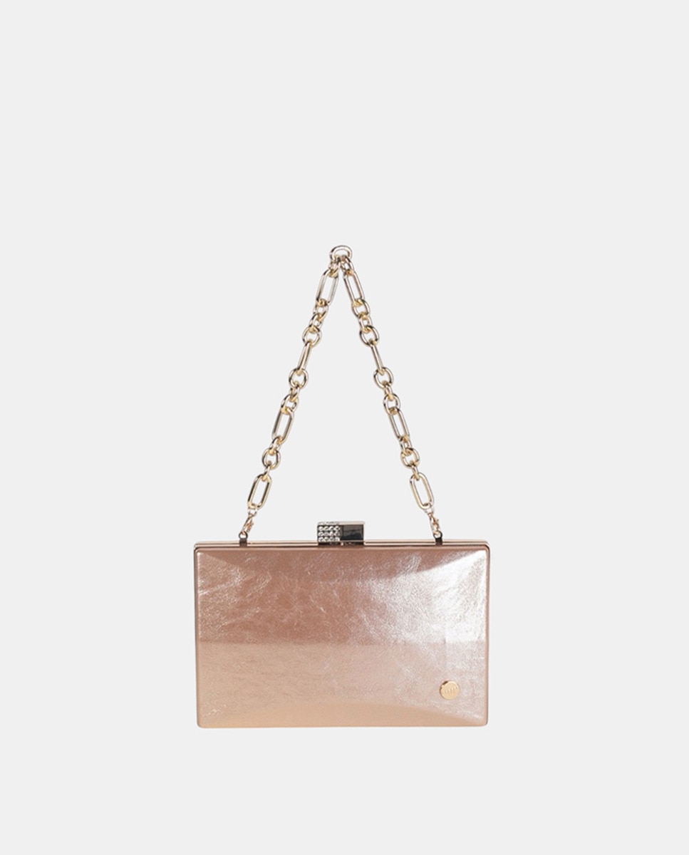 Mala Clutch Retangular com Acabamento Madrepérola e Tabatier de Metal com Detalhes de Mini Cristais - Nude Nude-1