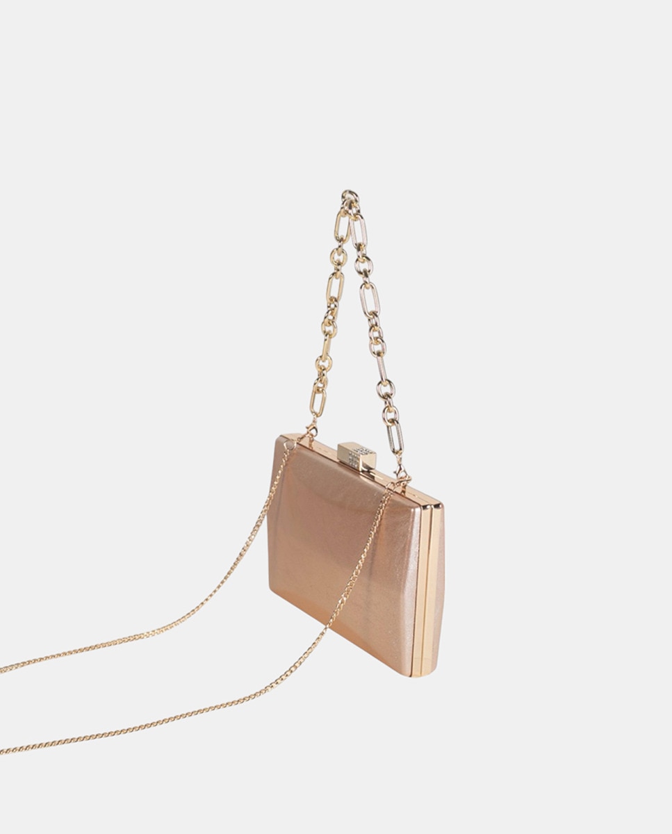 Mala Clutch Retangular com Acabamento Madrepérola e Tabatier de Metal com Detalhes de Mini Cristais - Nude Nude-2