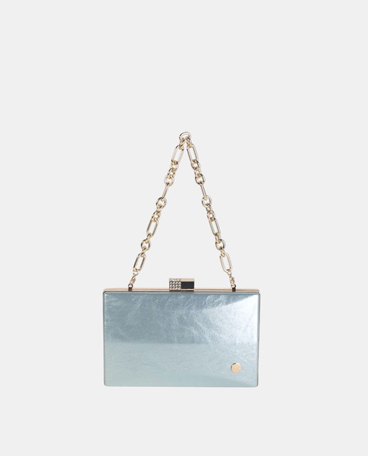 Imagem 0 de Mala Clutch Retangular com Acabamento Madrepérola e Tabatier de Metal com Detalhes de Mini Cristais - Azul Celeste