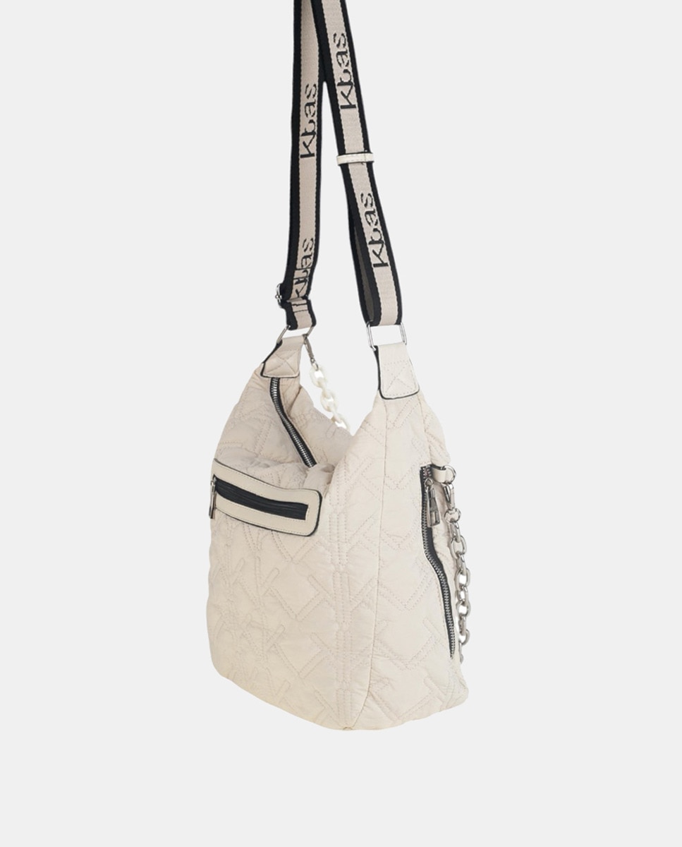 Mala a Tiracolo com Efeito Acolchoado e Logótipo K - Branco Sujo Bege-2