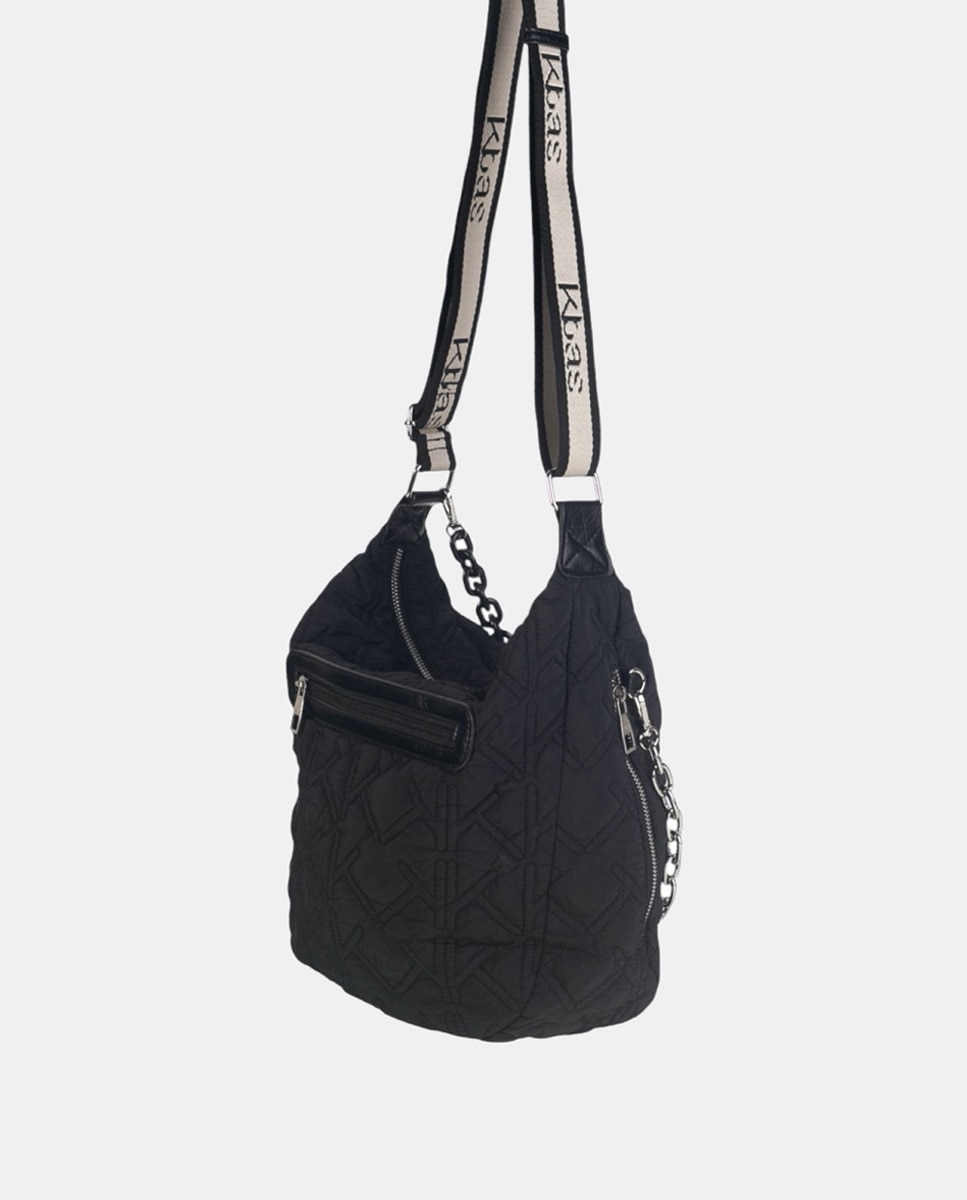 Mala a Tiracolo de Efeito Acolchoado com Logótipo K - Preto Preto-2