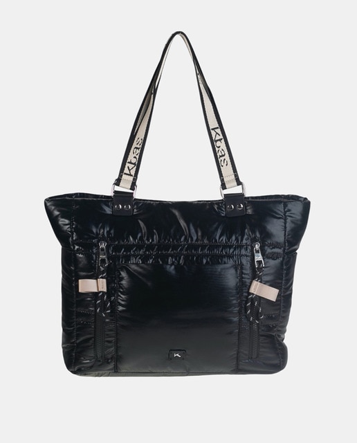 Imagen 0 de Bolso de hombro acolchado en negro efecto metalizado con cremallera