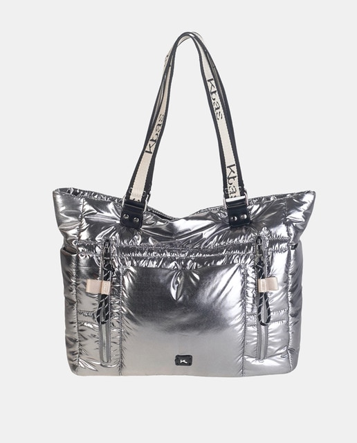 Imagen 0 de Bolso de hombro acolchado en plata efecto metalizado con cremallera