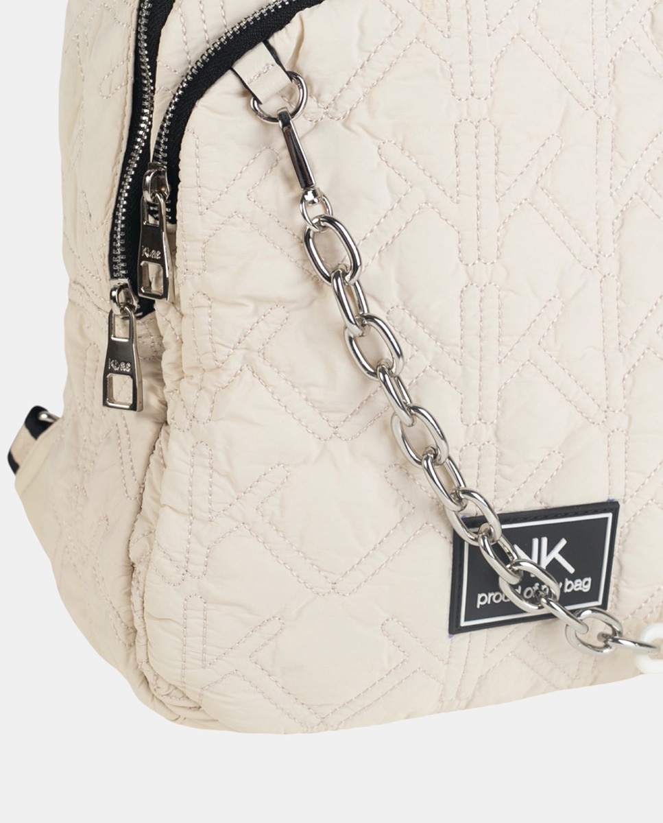 Mochila com Efeito Acolchoado e Logótipo K - Branco Sujo Bege-3
